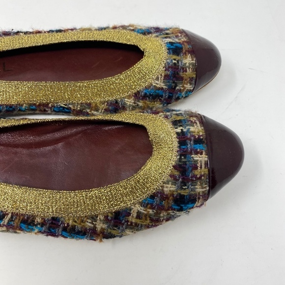 CHANEL Women's Purple and multicolor tweed stretch cap-toe flats Sz 39.5 Preppy - Picture 4 of 12